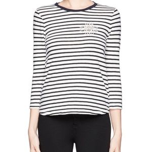 J.CREW STRIPE PAINTER TEE WITH JEWELED BROOCH